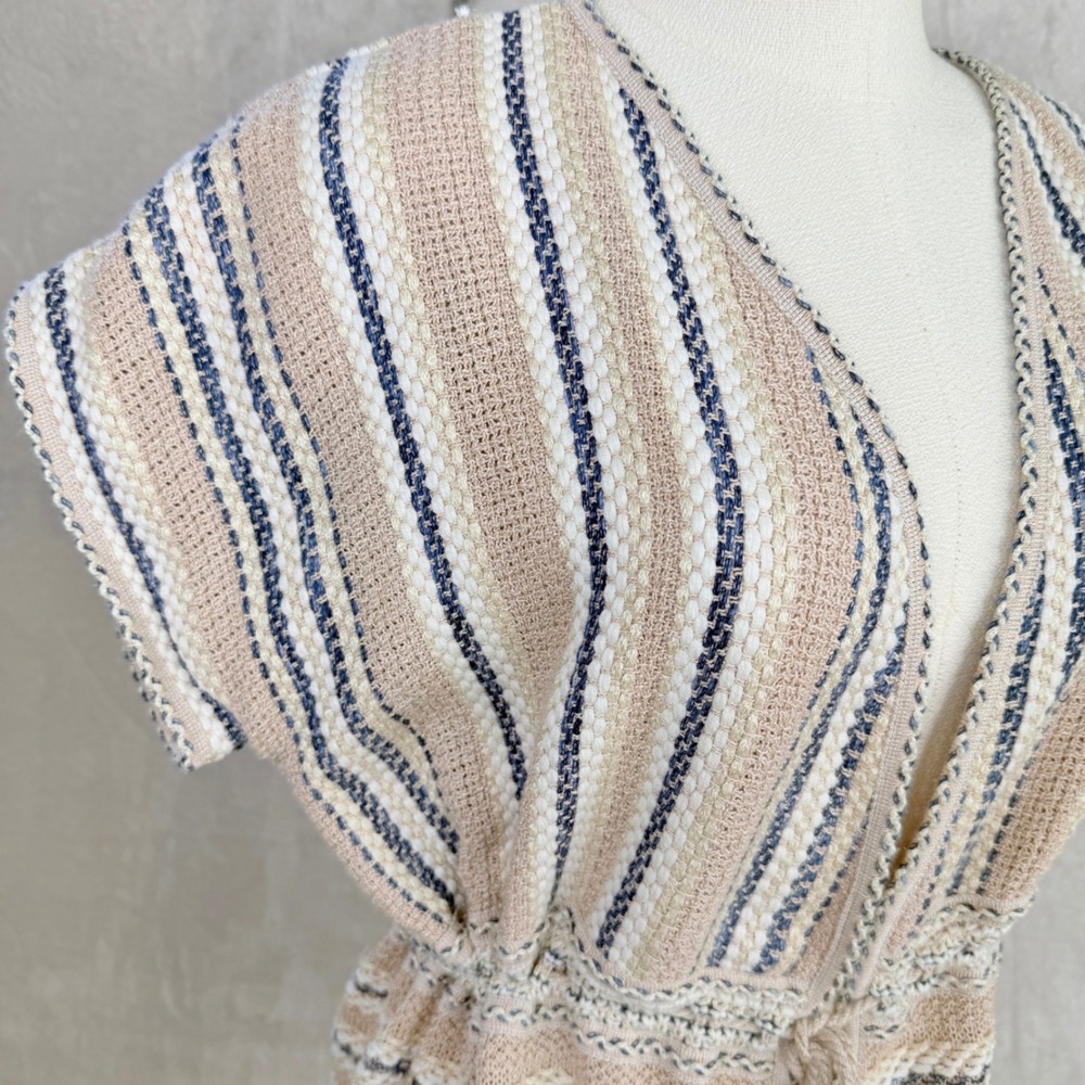 Chicos Size 2 Womens Large Knit Open Front Tie Waist Top Vacation Beach Resort - Picture 5 of 8